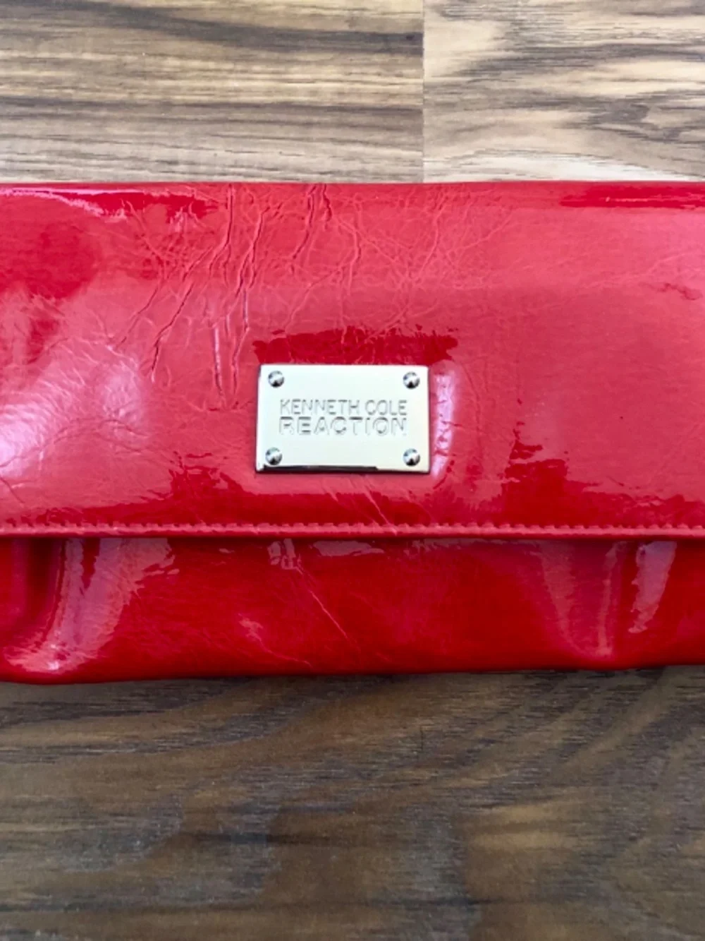 Kenneth Cole Y2K Inspired Red Chrome Patent Leather Clutch Wallet Purse -NWOT